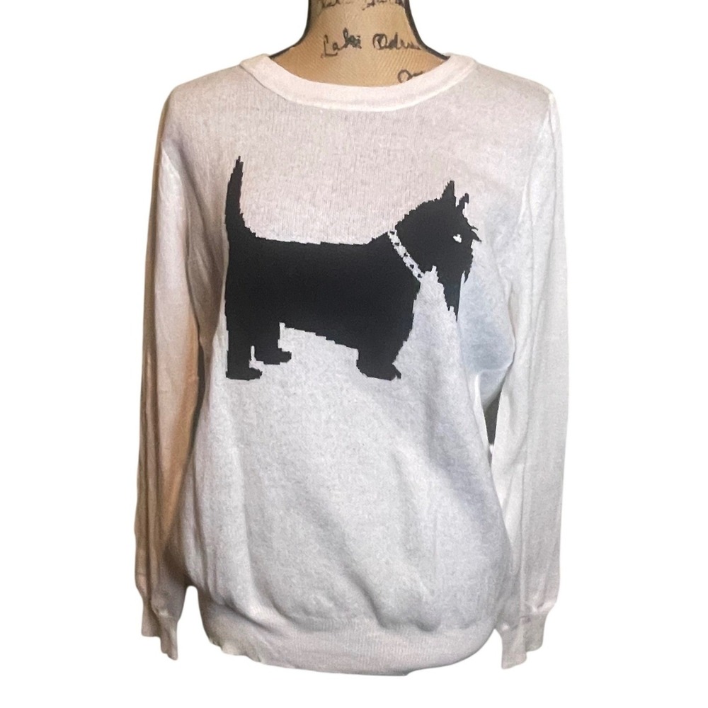 Twiggy London Scottie Dog Winter Cozy Novelty Wool Chelsea Sweater White Large